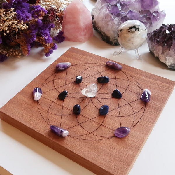 ATTRACT PROSPERITY Crafters Raw, Unfinished Crystal Grid w/Raw + Polished Crystals good | Prosperity Star Crystal Grid w/Ebook, Jute Bag